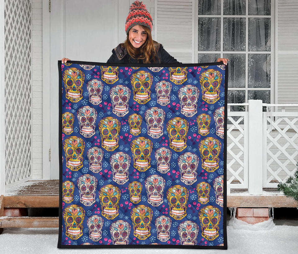 Sugar Skull Flower Pattern Premium Quilt