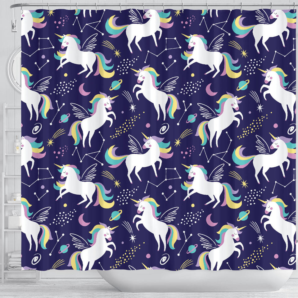 Hand Drawn Cute Unicorn Star Planet Shower Curtain Fulfilled In US