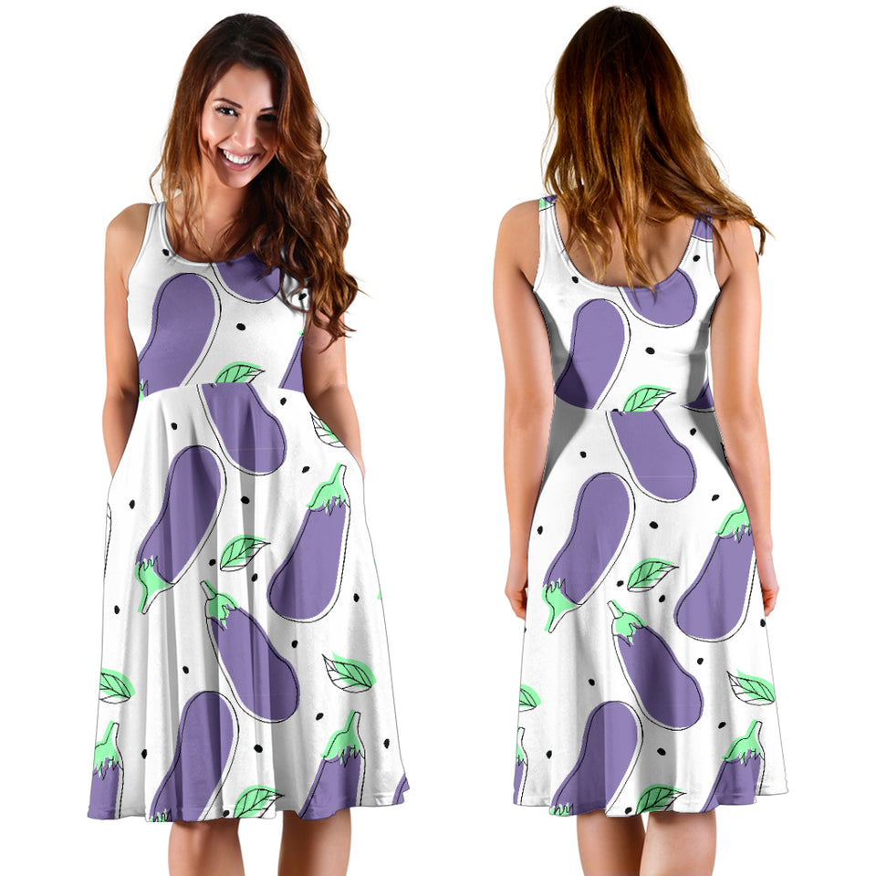 Eggplant Pattern Print Design 05 Sleeveless Midi Dress
