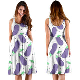 Eggplant Pattern Print Design 05 Sleeveless Midi Dress