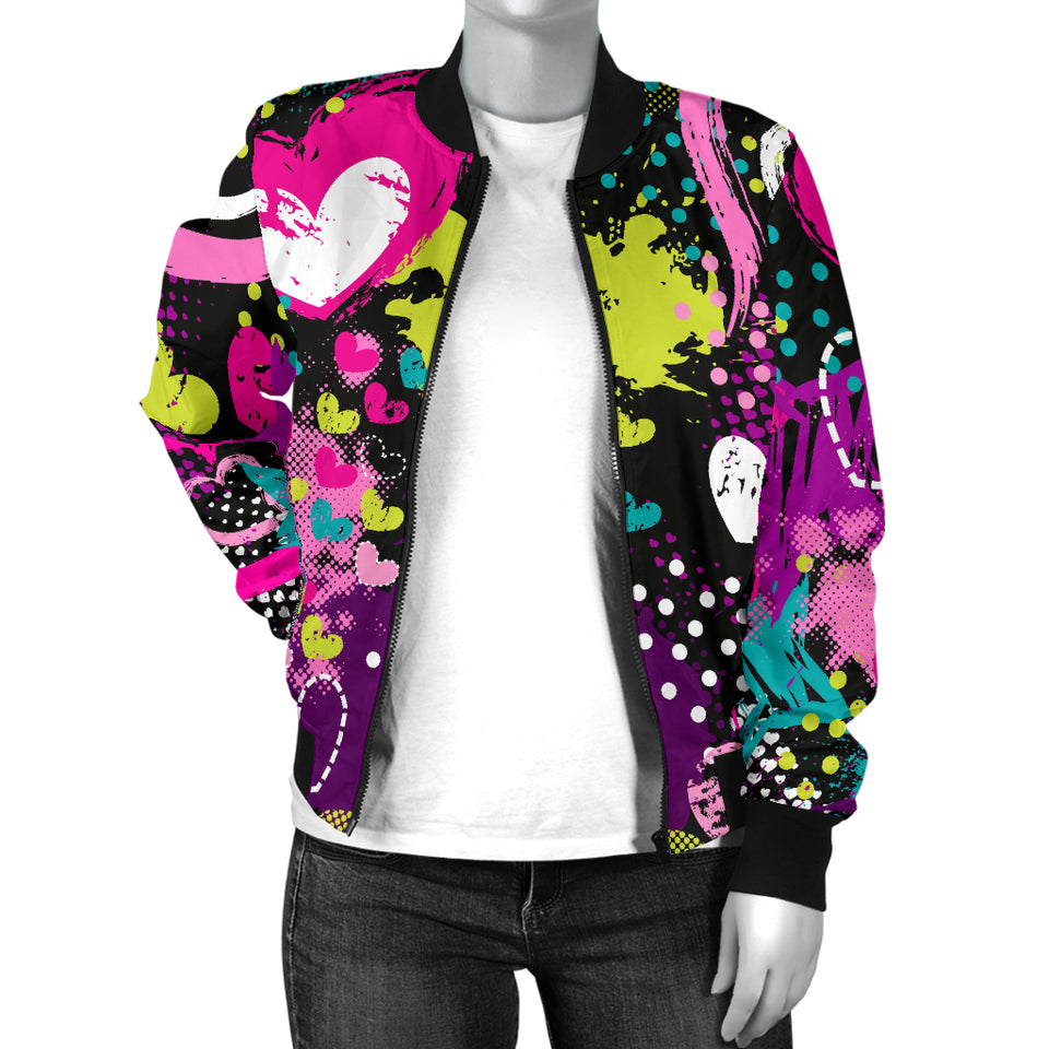 Heart Dot Wave Star Creative Design Pattern Women'S Bomber Jacket