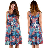 Hand Drawn Colorful Starfish Sleeveless Midi Dress