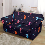 Watercolor Colorful Seahorse Pattern Loveseat Couch Slipcover