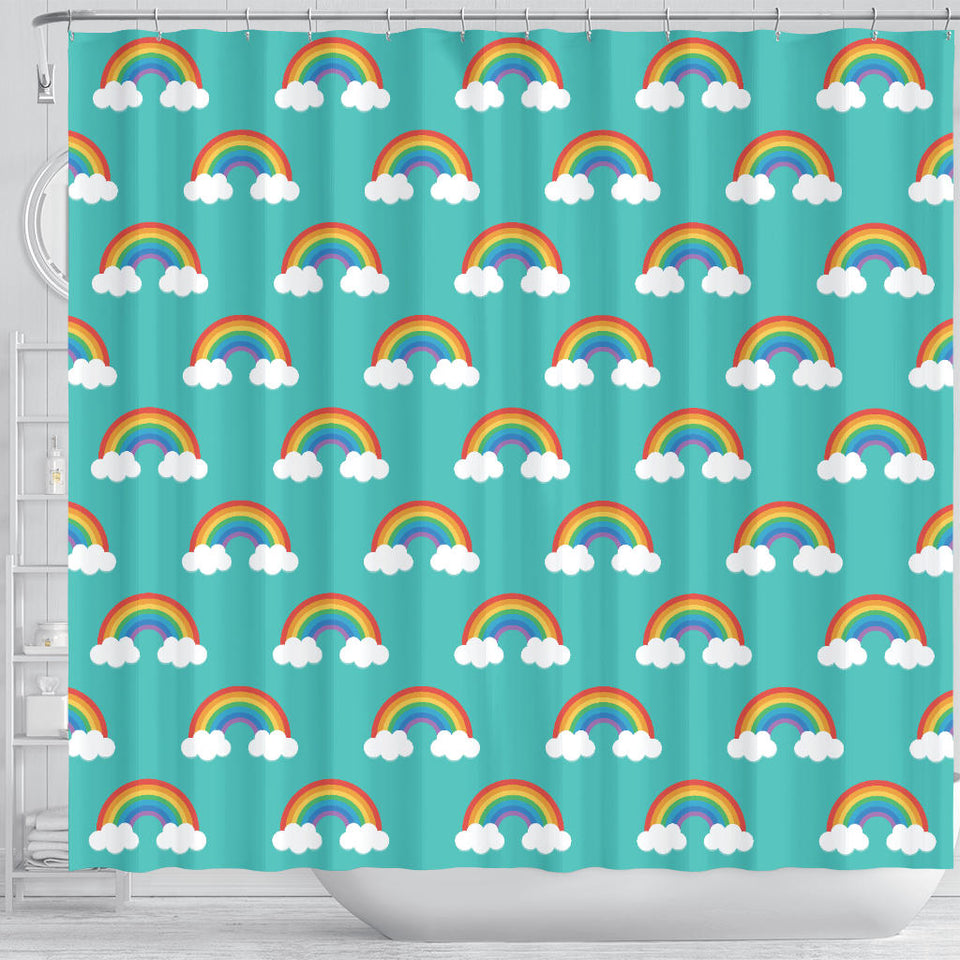 Rainbow Pattern Green Background Shower Curtain Fulfilled In US