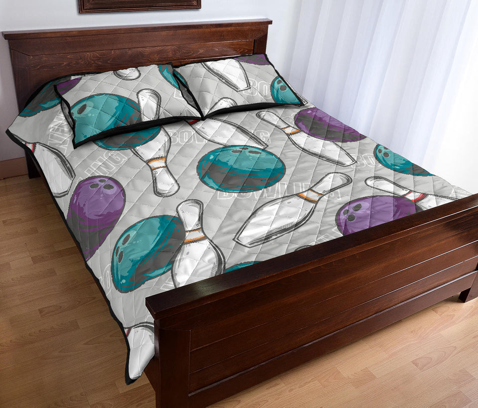 Bowling ball and pin gray background Quilt Bed Set