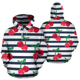 Hand Drawn Cherry Pattern Striped Background Men Women Pullover Hoodie