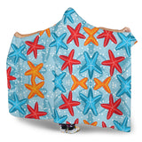 Blue Red Orange Starfish Pattern Hooded Blanket