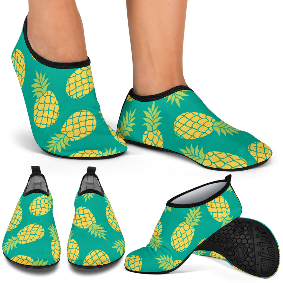 Pineapples Pattern Green Background Aqua Shoes