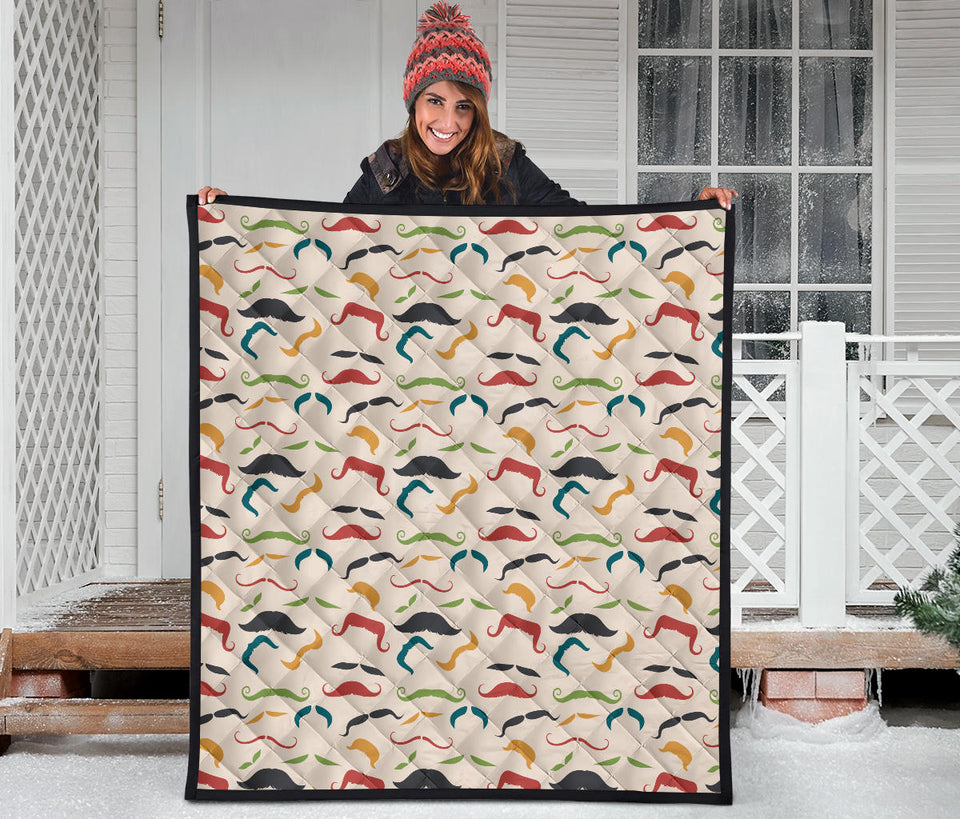 Mustache Beard Pattern Print Design 03 Premium Quilt