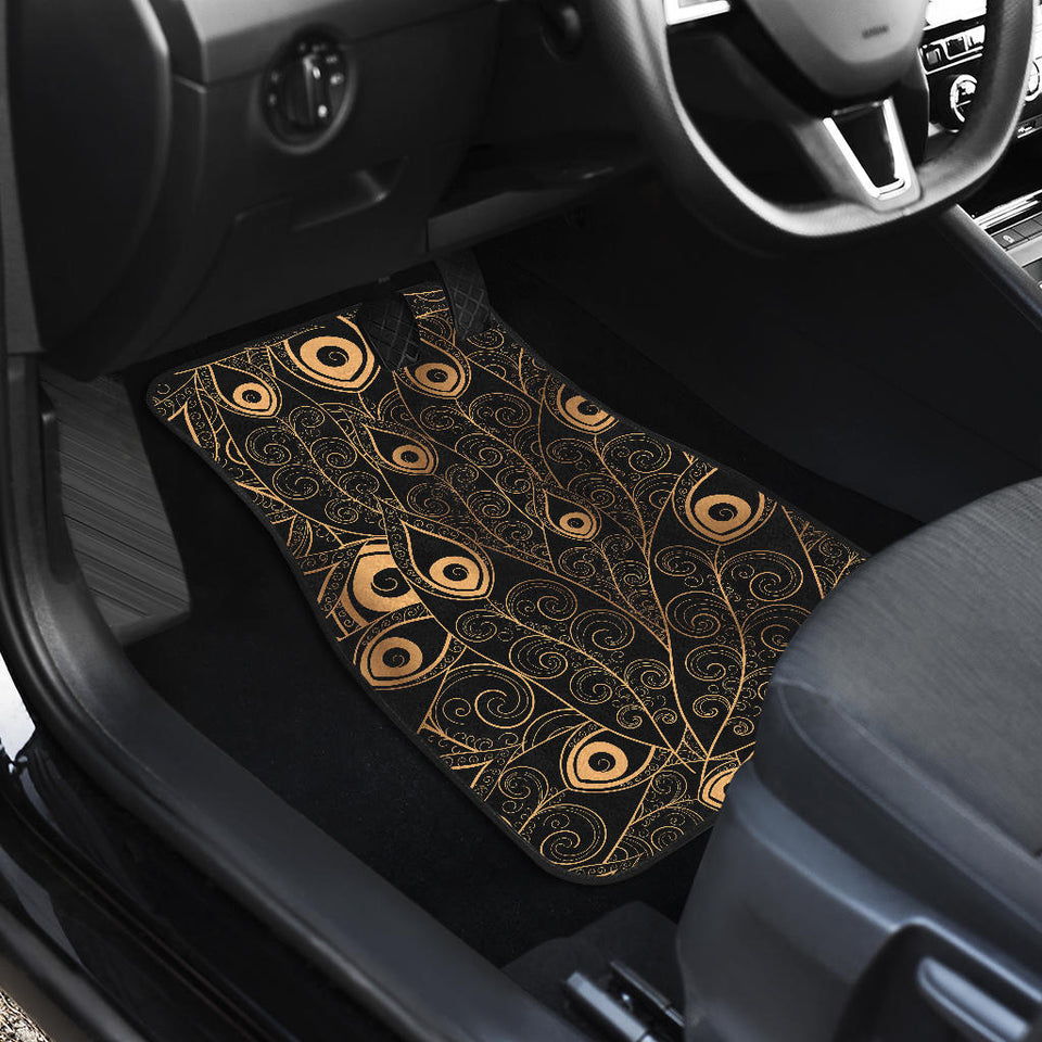 Gold Peacock Feather Pattern Front And Back Car Mats