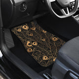 Gold Peacock Feather Pattern Front And Back Car Mats