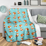 Fox Pattern Blue B Ackground Premium Blanket