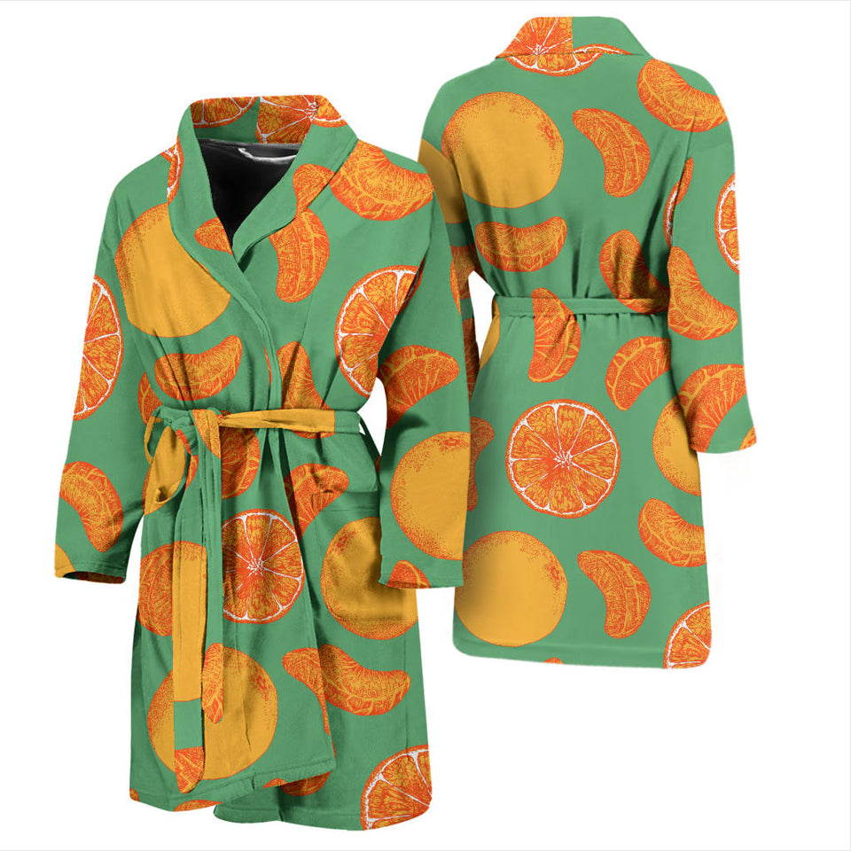 Orange Fruit Pattern Green Background Men'S Bathrobe