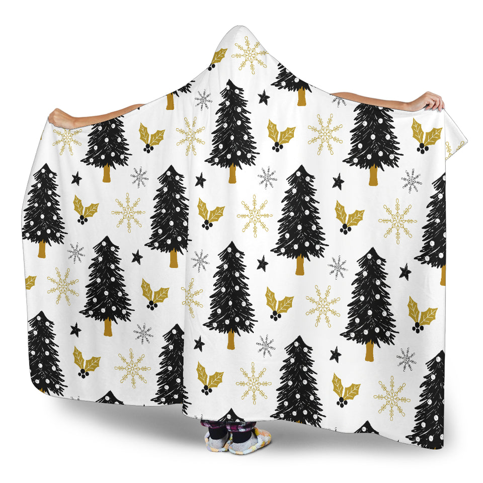 Christmas Tree Holly Snow Star Pattern Hooded Blanket