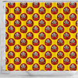 Daruma Japanese Wooden Doll Yellow Background Shower Curtain Fulfilled In US