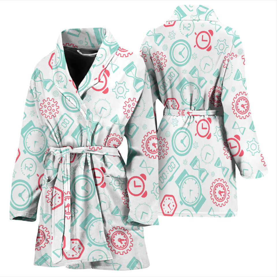 Clock Time Pattern Blackground Women'S Bathrobe