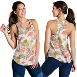 Pink flamingo birds pineapples hibiscus flower pattern Women Racerback Tank Top