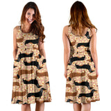 Dachshund Floral Background Sleeveless Midi Dress