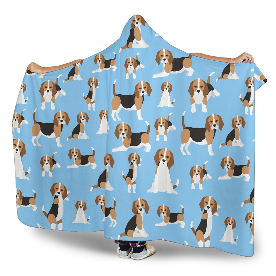 Beagle Dog Blue Background Pattern Hooded Blanket