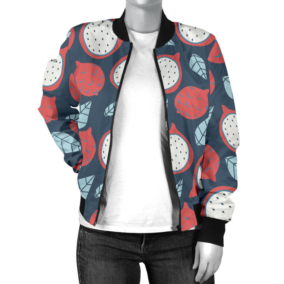 Dragon Fruits Dark Blue Background Women'S Bomber Jacket