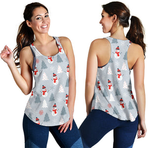 Snowman christmas  tree snow gray background Women Racerback Tank Top
