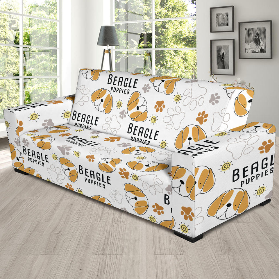 Cute Beagle Dog Pattern Background Sofa Slipcover