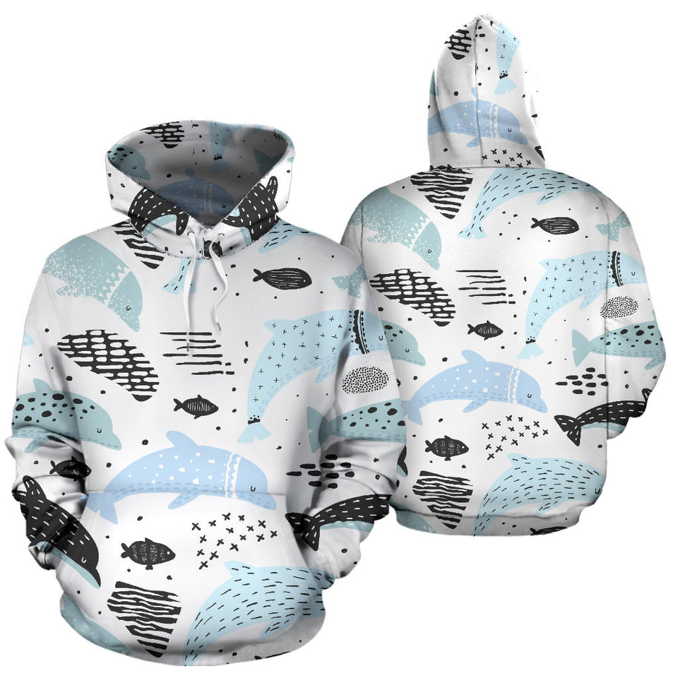 Cute Dolphins Childish Style Pattern Men Women Pullover Hoodie