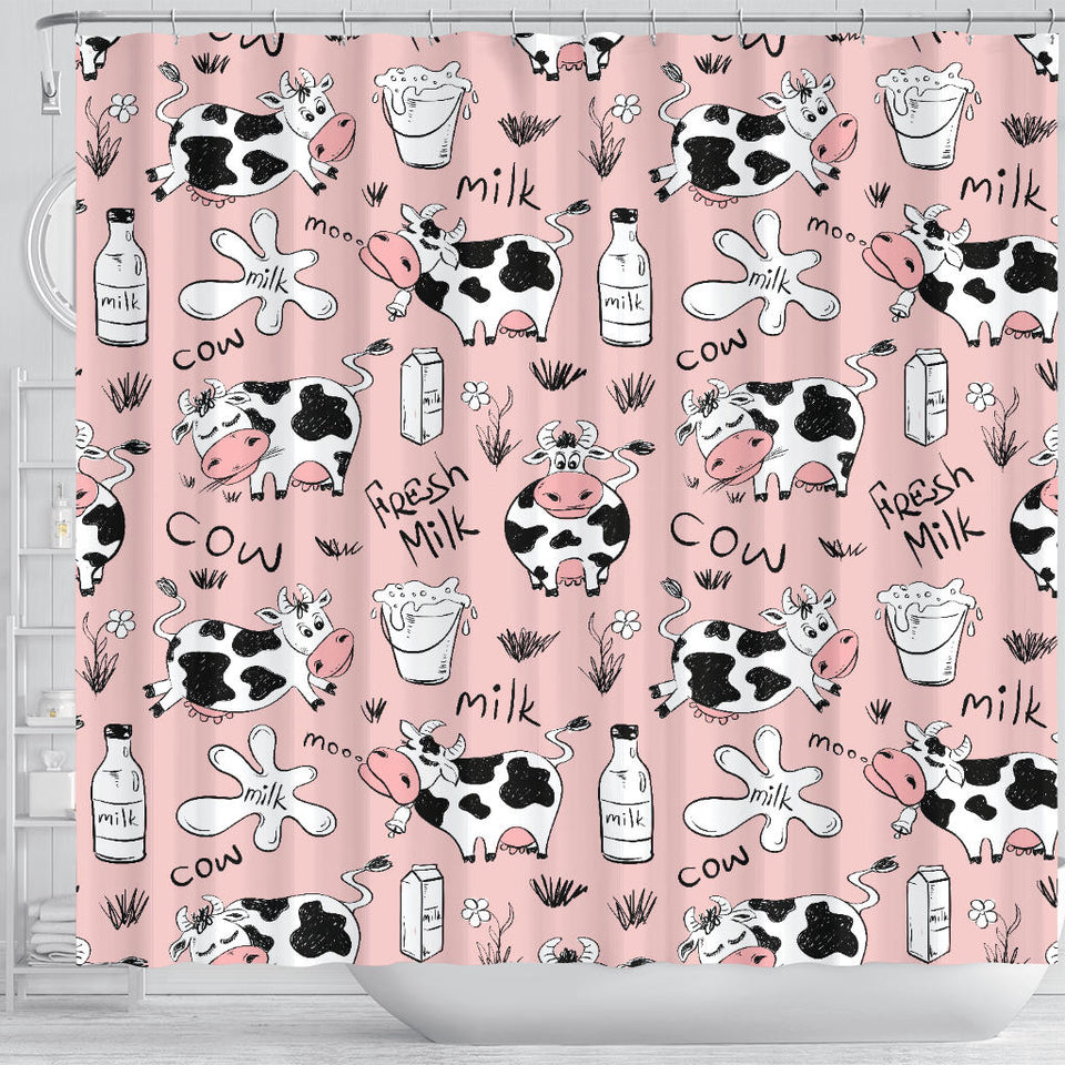 Cows Milk Product Pink Background Shower Curtain Fulfilled In US