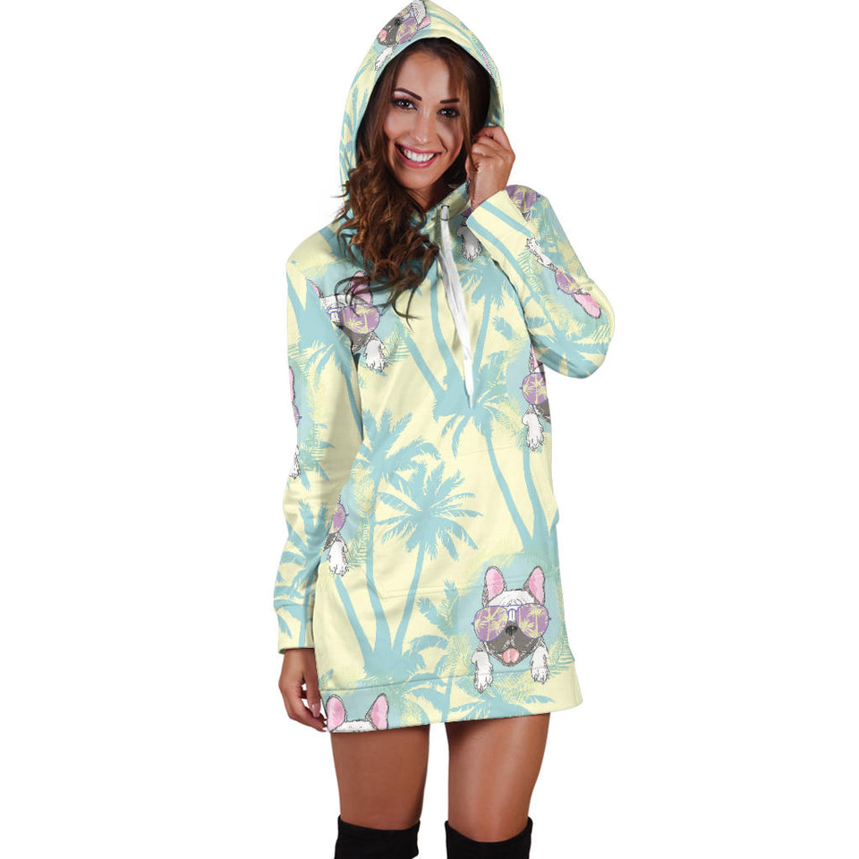 French Bulldog Hawaii Blackground Women'S Hoodie Dress