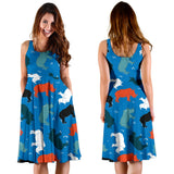 Colorful Rhino Pattern Sleeveless Midi Dress