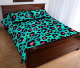 Green leopard skin print pattern Quilt Bed Set