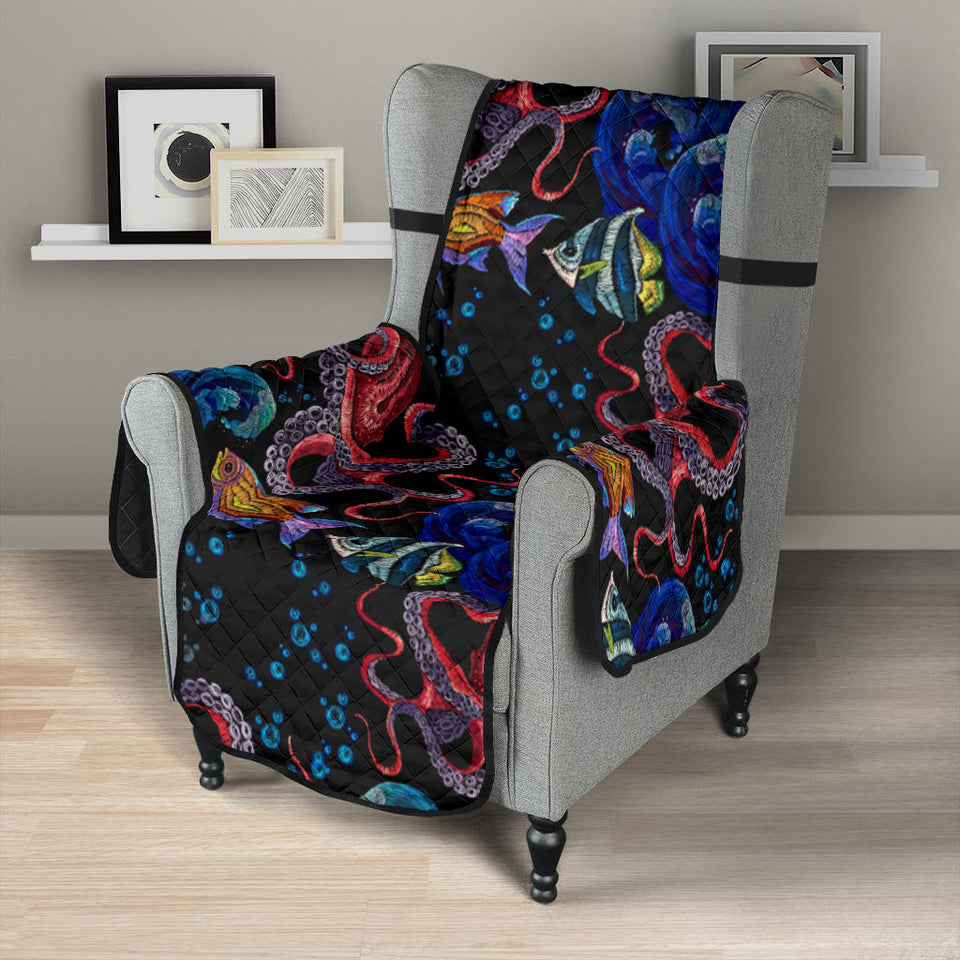 Octopus sea wave tropical fishe pattern Chair Cover Protector