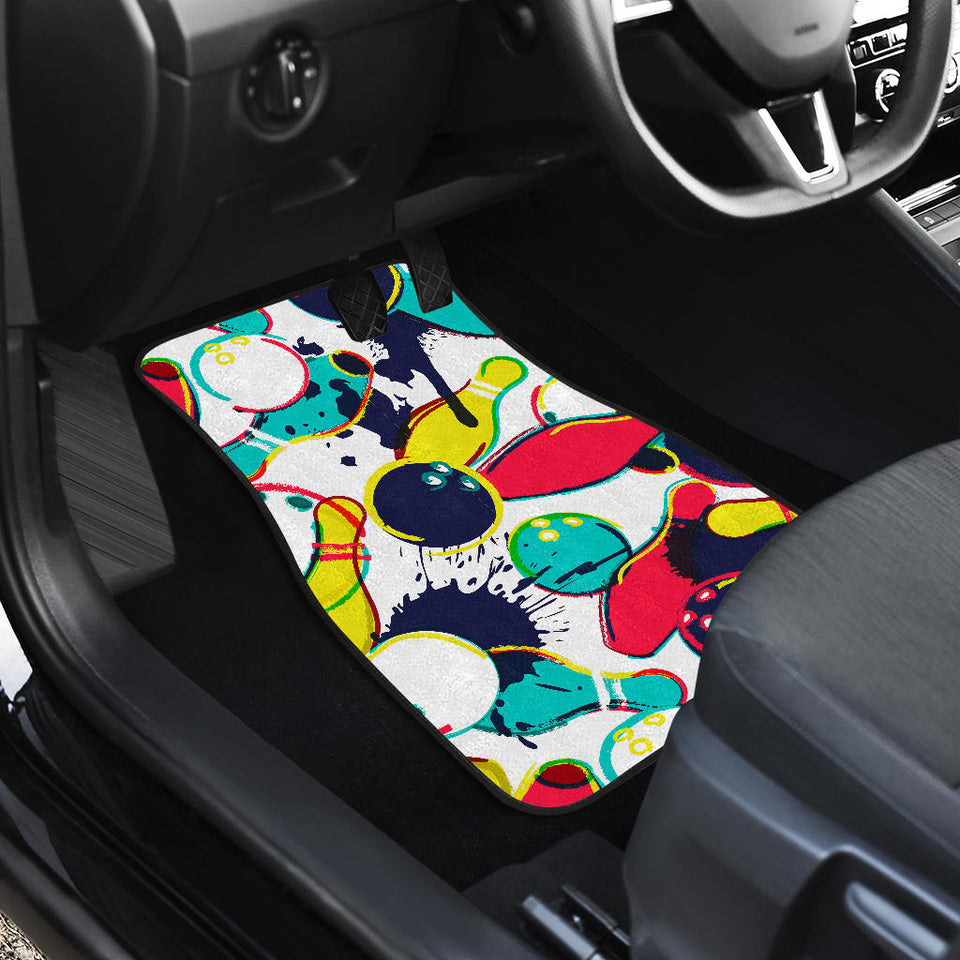 Watercolor Bowling Ball Pins Front And Back Car Mats