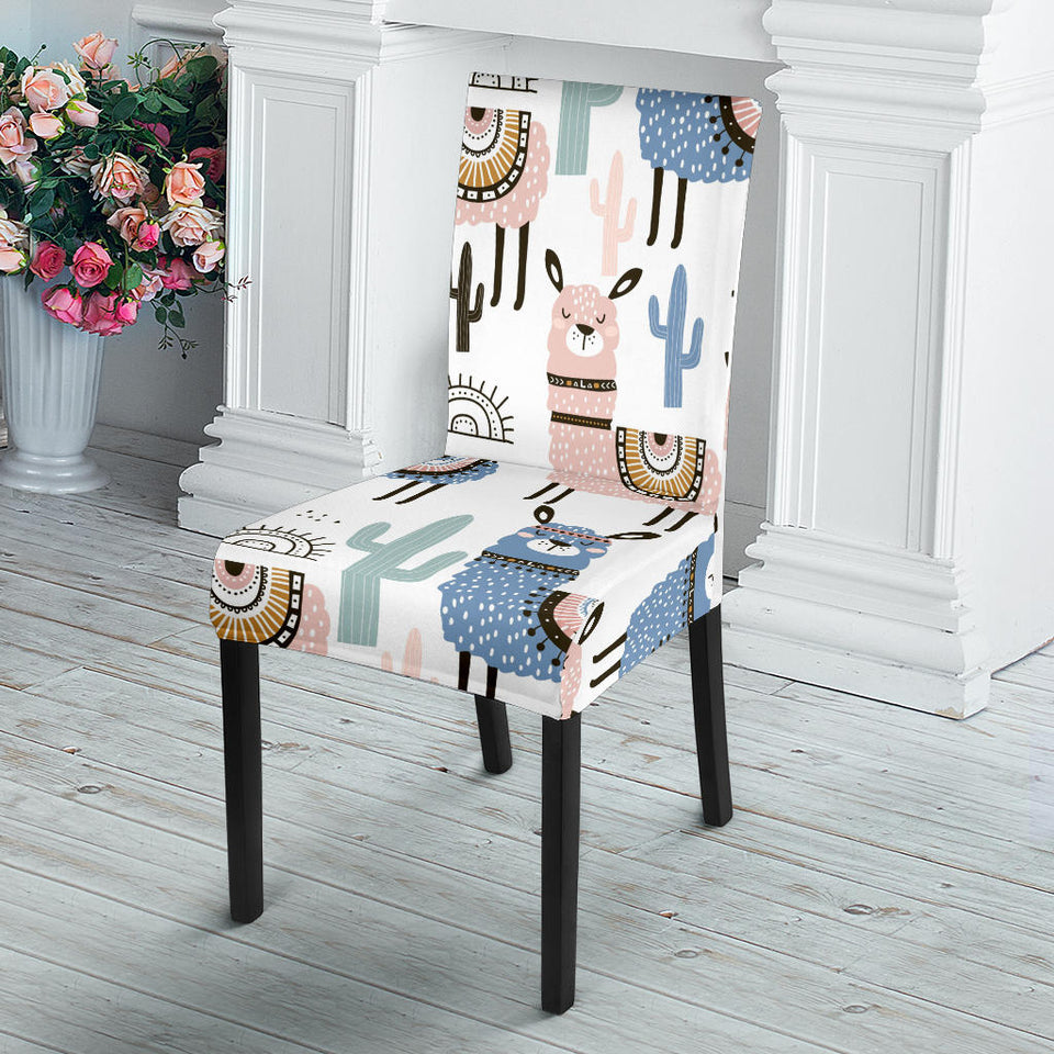 Lama Alpaca Cactus Hand Drawn Pattern Dining Chair Slipcover