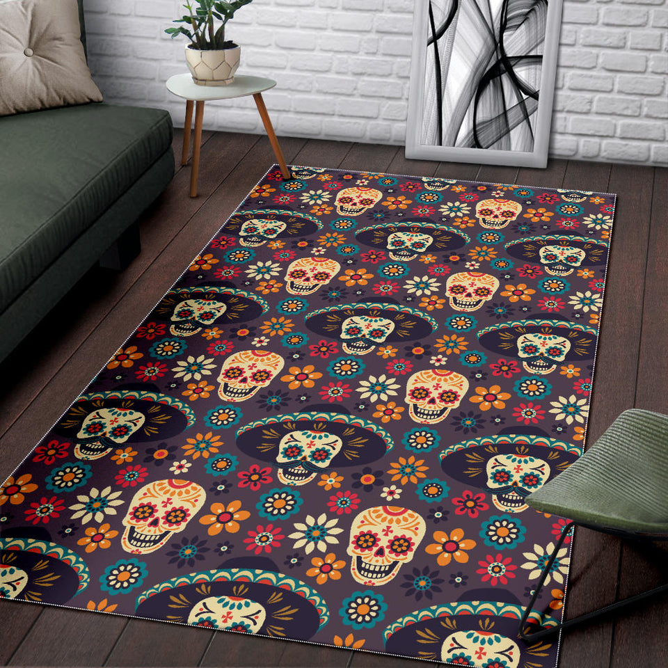 Sugar Skulls Flower Maxican Pattern Area Rug