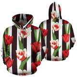 Red And White Tulips Pattern Zip Up Hoodie