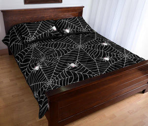 Spider web design pattern Black background white cobweb Quilt Bed Set
