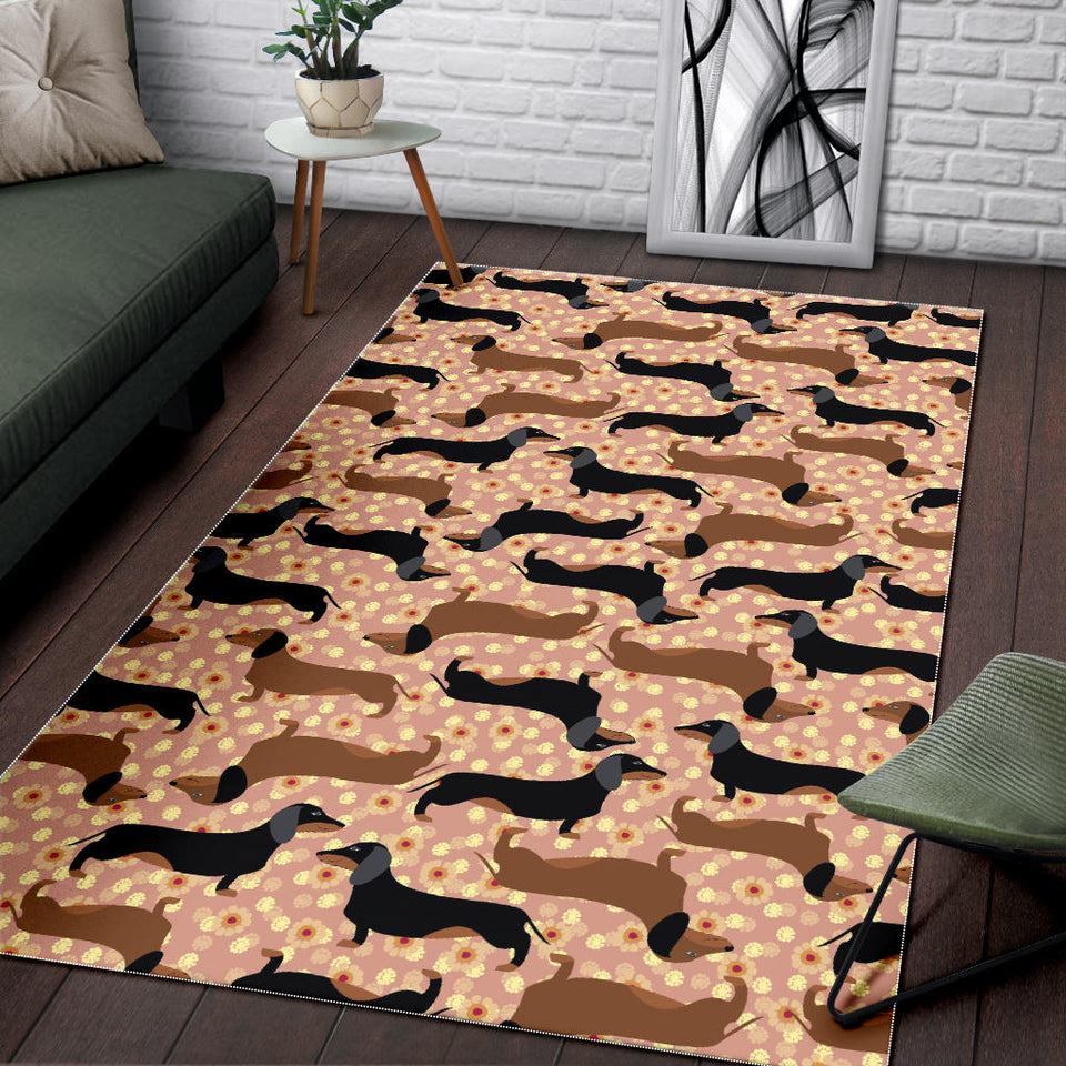 Dachshund Floral Background Area Rug