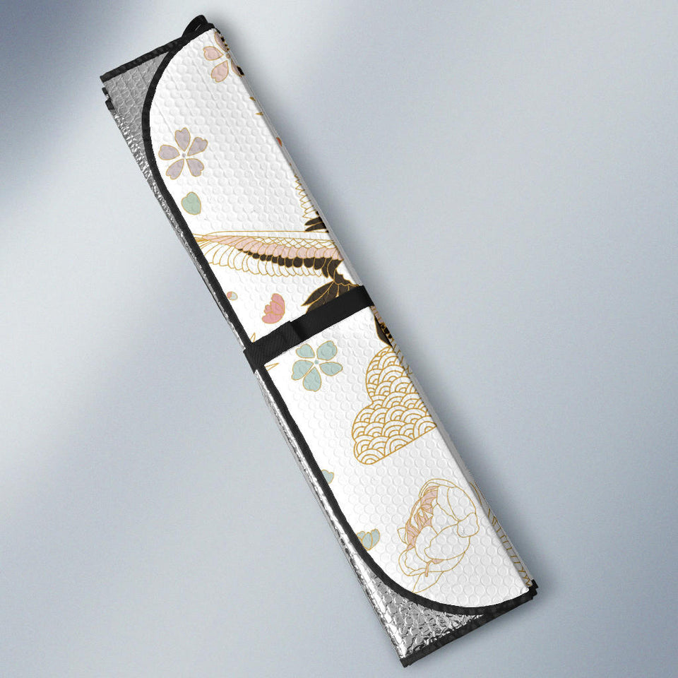 Beautiful Japanese Cranes Pattern Car Sun Shade