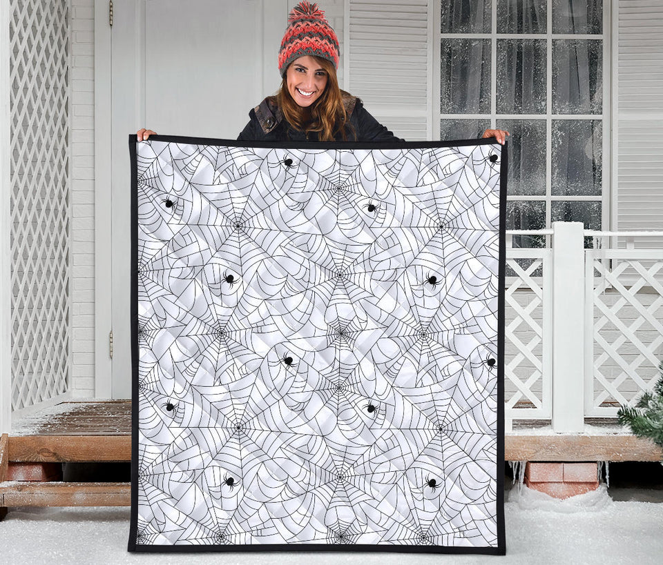 Spider Web Cobweb Pattern White Background Premium Quilt