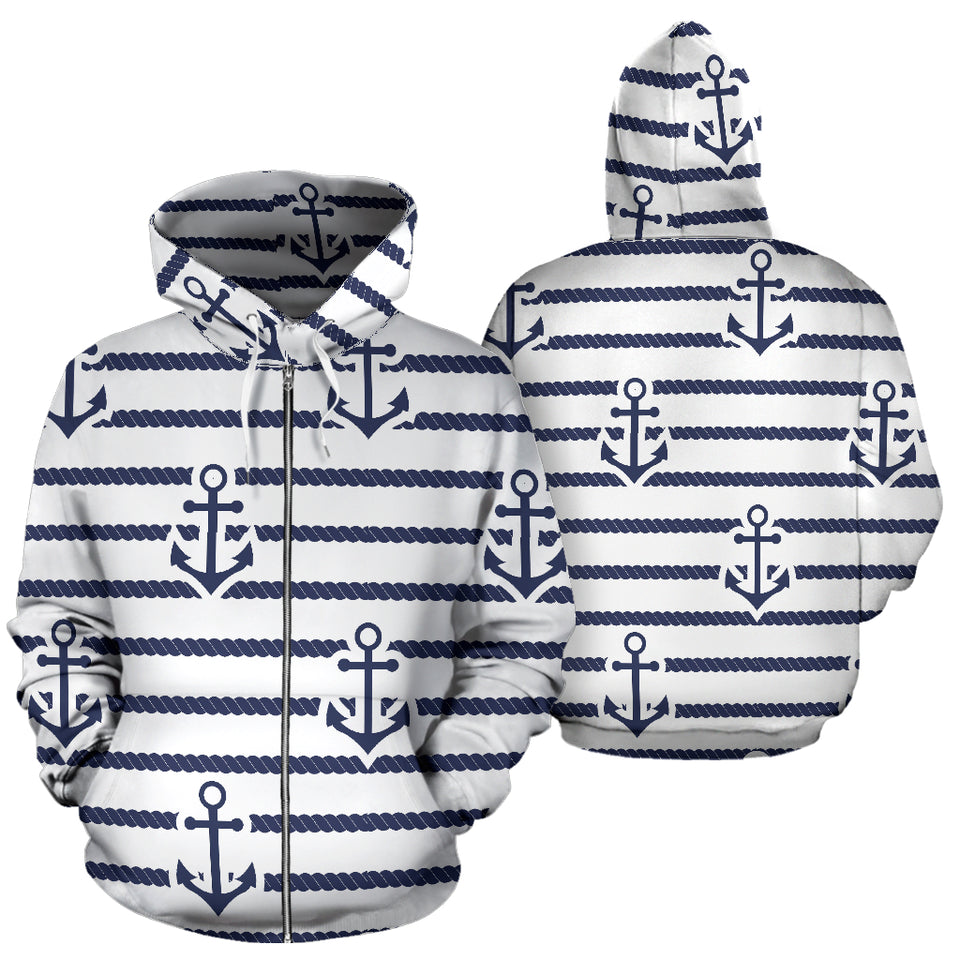 Anchor Rope Nautical  Pattern Zip Up Hoodie