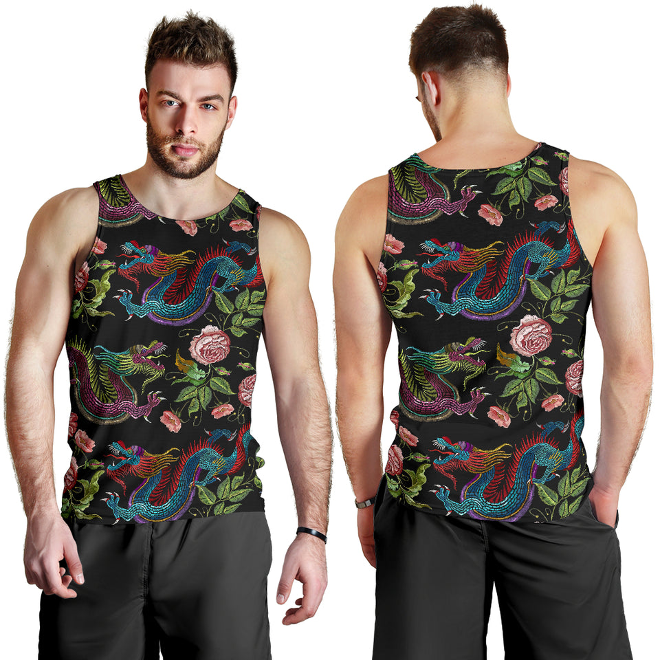 Dragons flower pattern Men Tank Top
