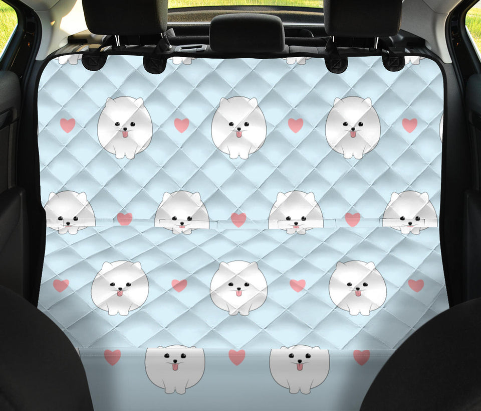White Cute Pomeranian Pattern Dog Car Seat Covers