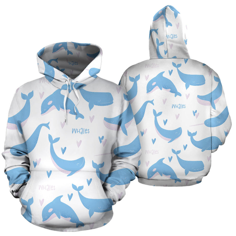Blue Whale Pattern Men Women Pullover Hoodie