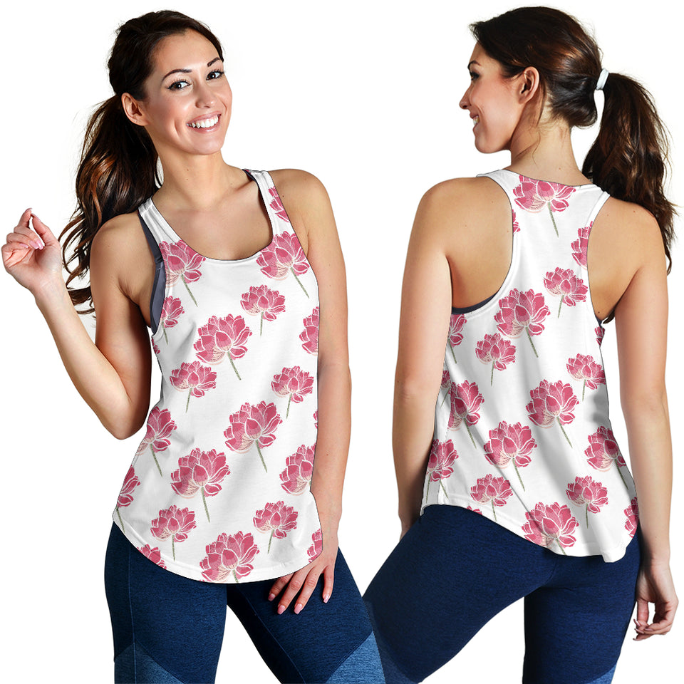 Pink lotus waterlily pattern Women Racerback Tank Top