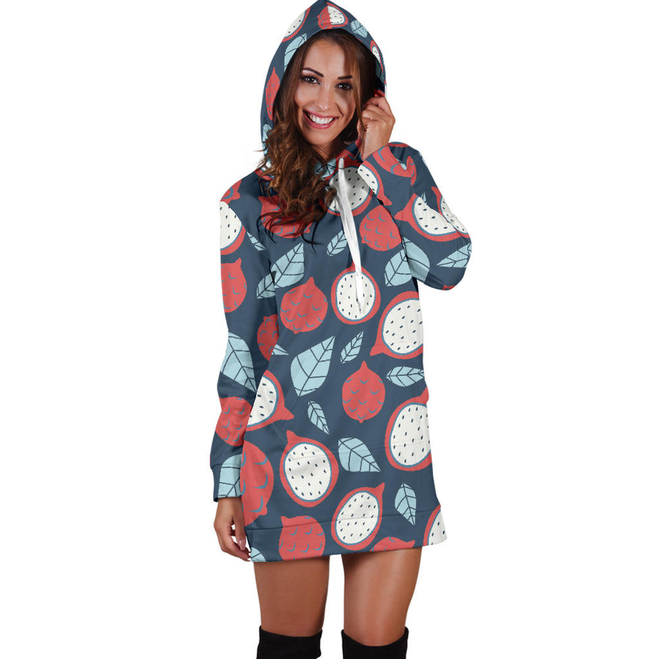 Dragon Fruits Dark Blue Background Women'S Hoodie Dress