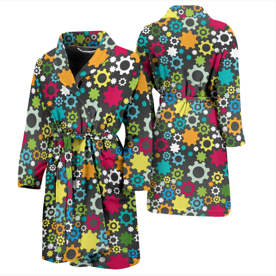 Gear Pattern Print Design 03 Men's Bathrobe