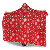Snowflake Pattern Red Background Hooded Blanket