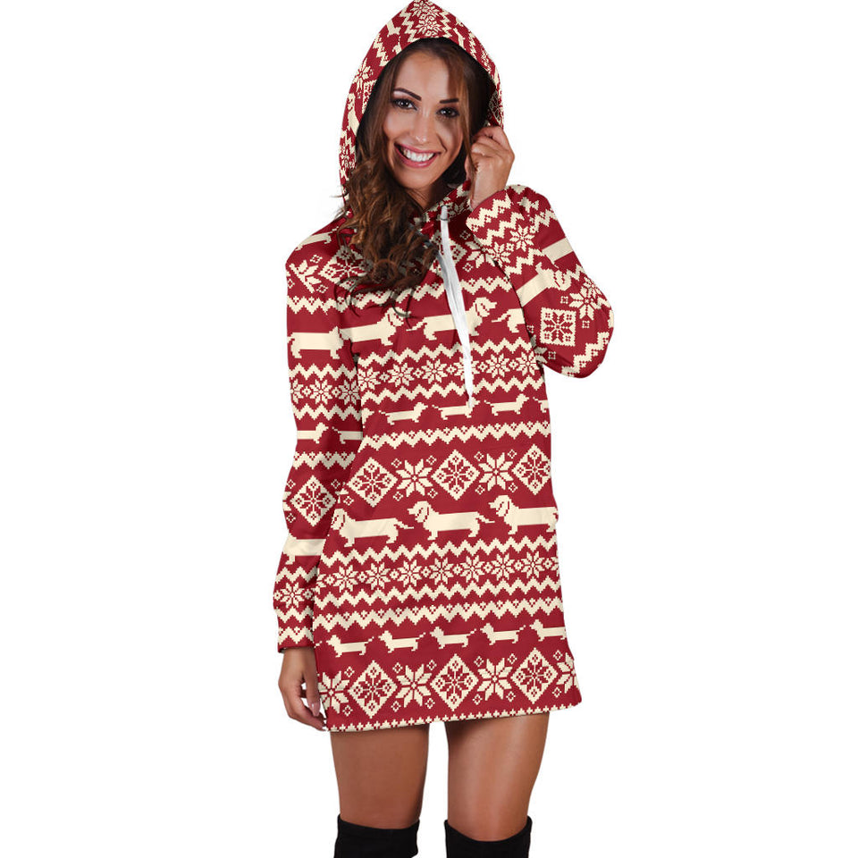 Dachshund Nordic Pattern Women'S Hoodie Dress