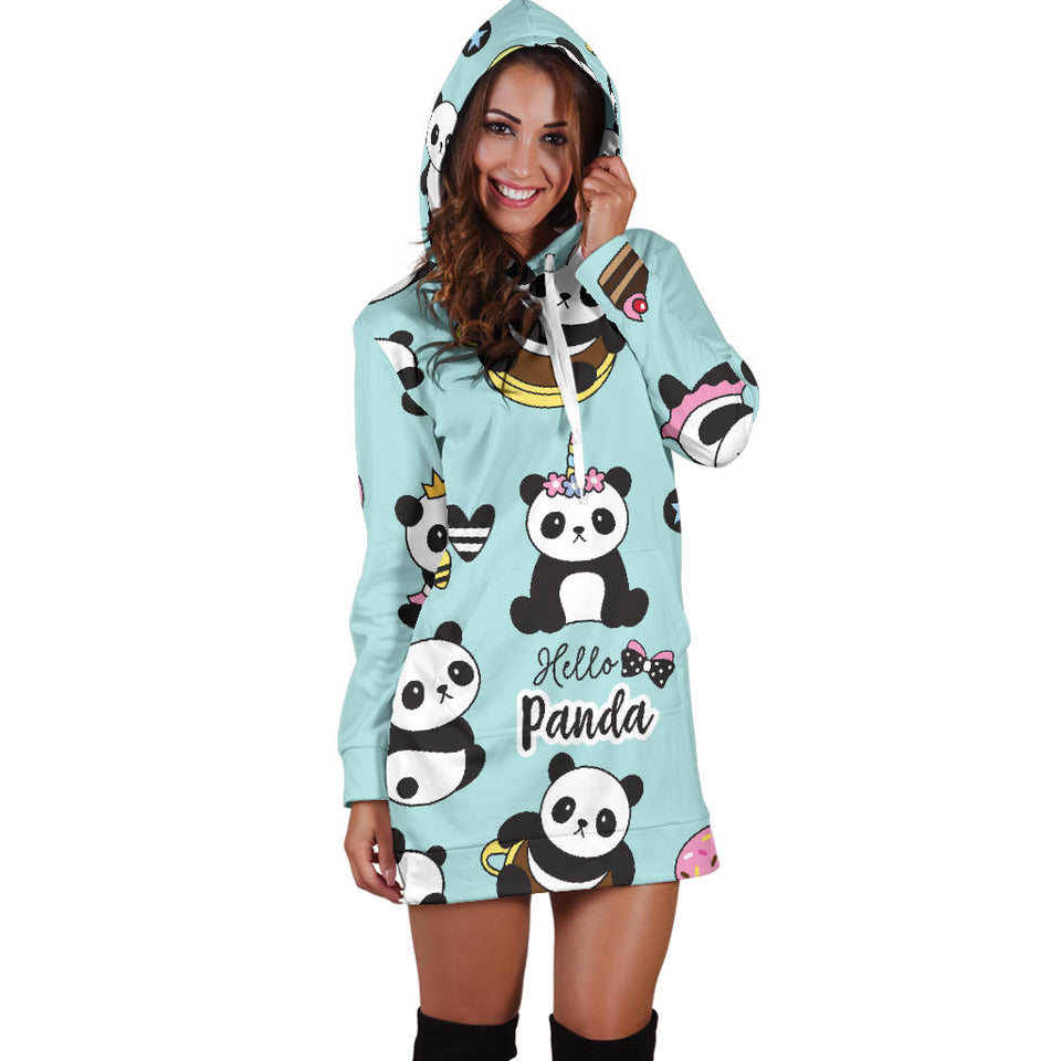 Cute Baby Panda Pattern Women'S Hoodie Dress